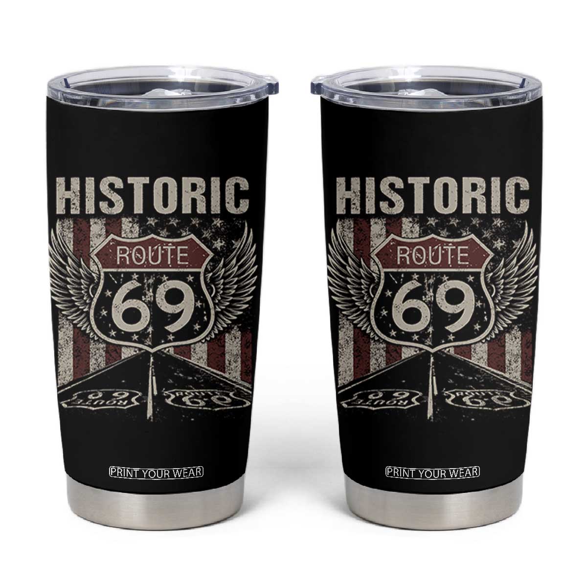 Historic Route 69 Highway Road Tumbler Cup Americana Vintage USA Flag TS11 Black Print Your Wear