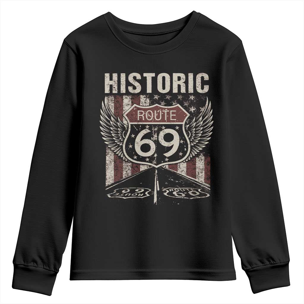 Historic Route 69 Highway Road Youth Sweatshirt Americana Vintage USA Flag TS11 Black Print Your Wear