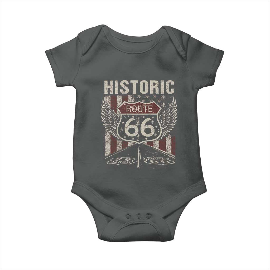 Historic Route Highway 66 Baby Onesie Vintage American Flag TS11 Dark Heather Print Your Wear