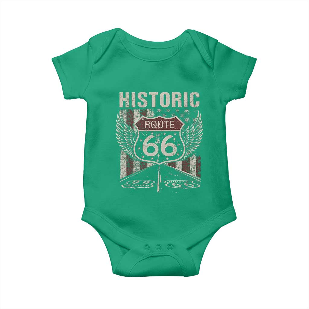 Historic Route Highway 66 Baby Onesie Vintage American Flag TS11 Irish Green Print Your Wear