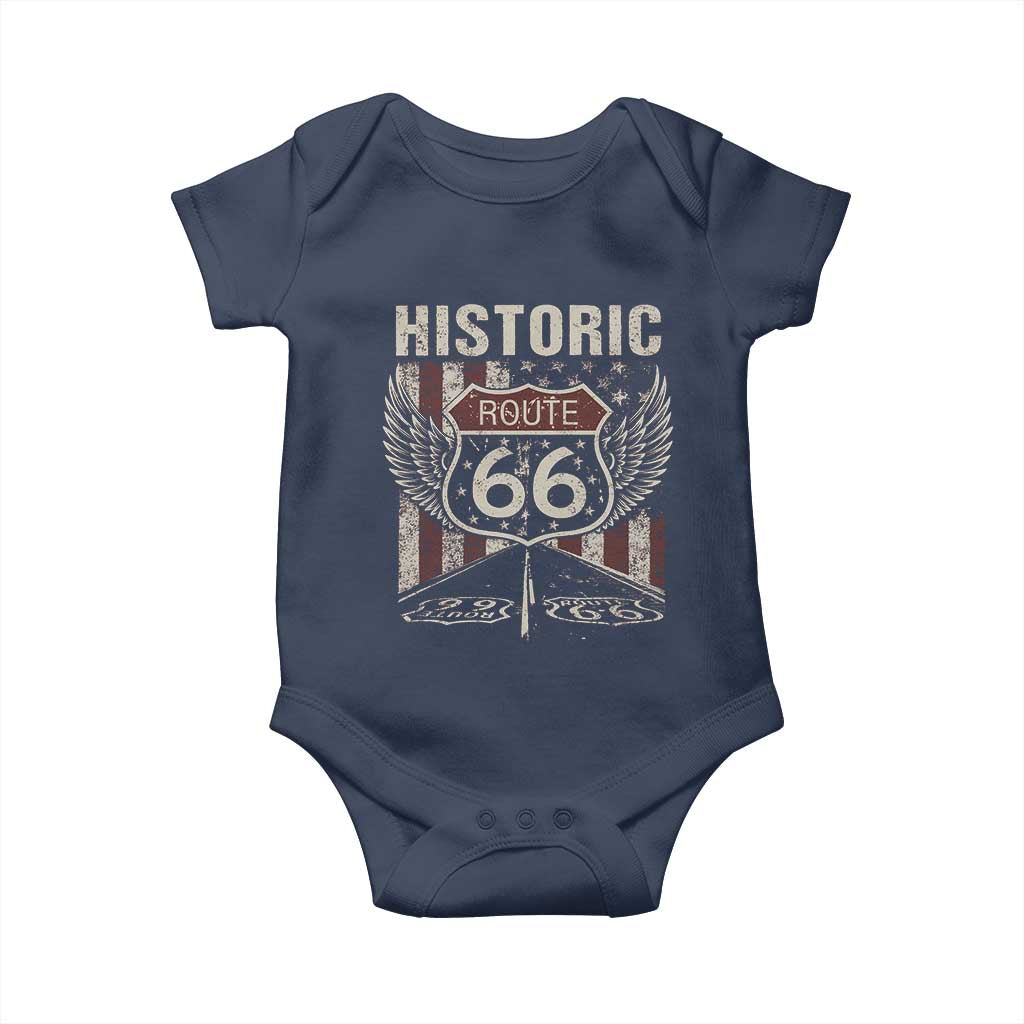 Historic Route Highway 66 Baby Onesie Vintage American Flag TS11 Navy Print Your Wear