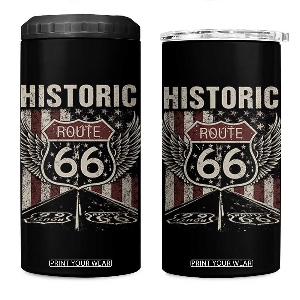 Historic Route Highway 66 4 in 1 Can Cooler Tumbler Vintage American Flag TS11 One Size: 16 oz Black Print Your Wear