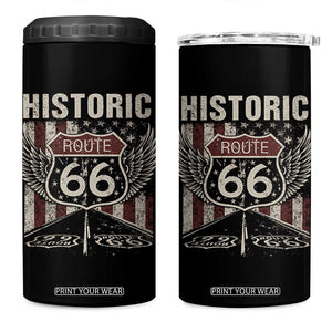 Historic Route Highway 66 4 in 1 Can Cooler Tumbler Vintage American Flag TS11 One Size: 16 oz Black Print Your Wear