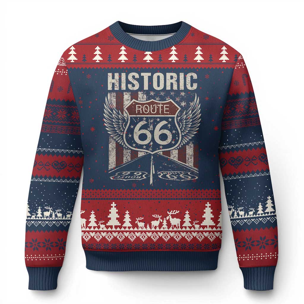 Historic Route Highway 66 Ugly Christmas Sweater Vintage American Flag TS11 Navy Red Print Your Wear