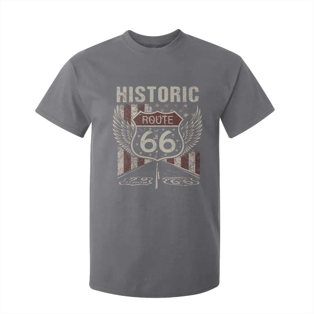 Historic Route Highway 66 T Shirt For Kid Vintage American Flag TS11 Charcoal Print Your Wear