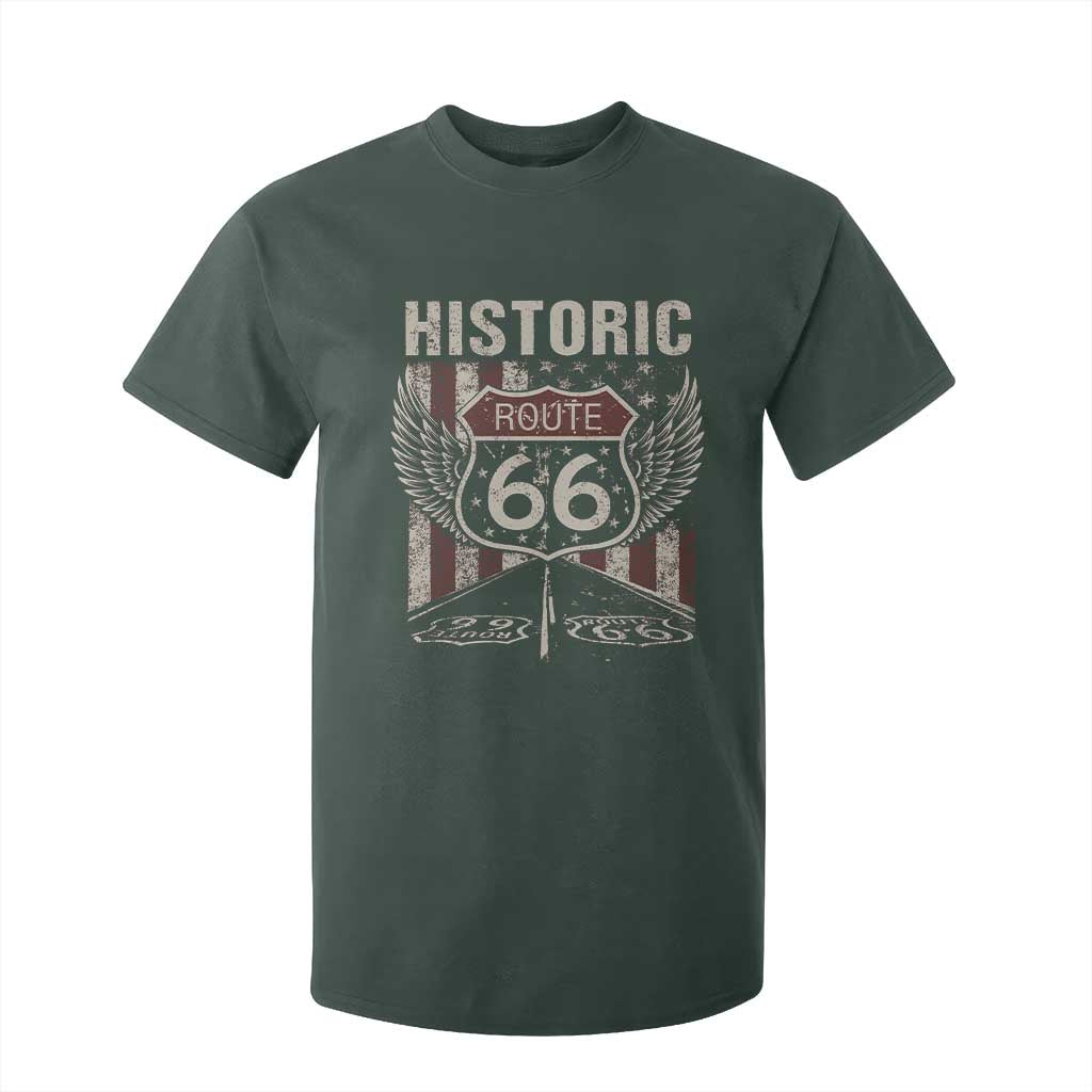 Historic Route Highway 66 T Shirt For Kid Vintage American Flag TS11 Dark Forest Green Print Your Wear
