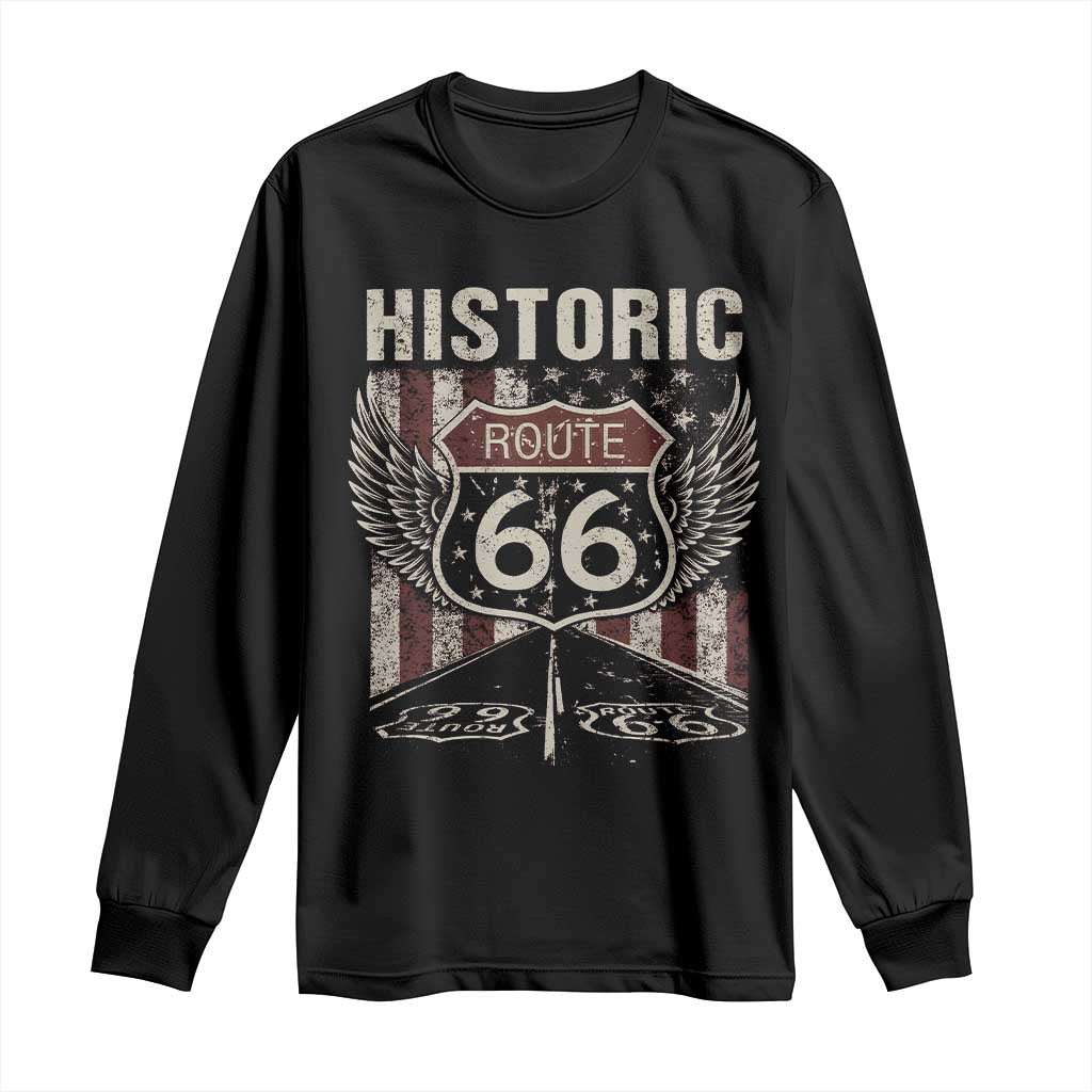 Historic Route Highway 66 Long Sleeve Shirt Vintage American Flag TS11 Black Print Your Wear
