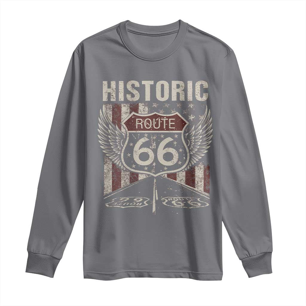 Historic Route Highway 66 Long Sleeve Shirt Vintage American Flag TS11 Charcoal Print Your Wear