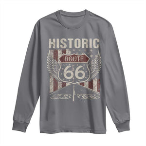 Historic Route Highway 66 Long Sleeve Shirt Vintage American Flag TS11 Charcoal Print Your Wear