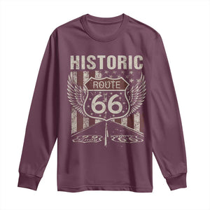 Historic Route Highway 66 Long Sleeve Shirt Vintage American Flag TS11 Maroon Print Your Wear