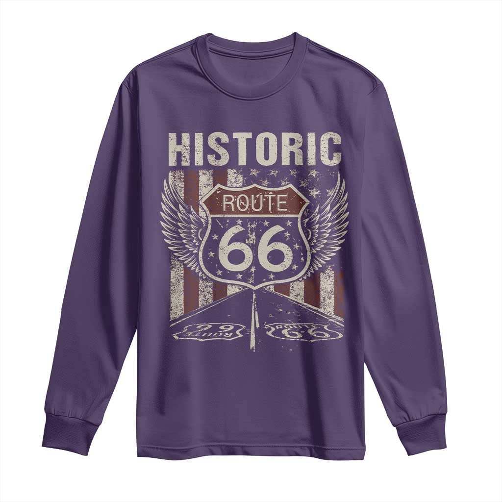 Historic Route Highway 66 Long Sleeve Shirt Vintage American Flag TS11 Purple Print Your Wear
