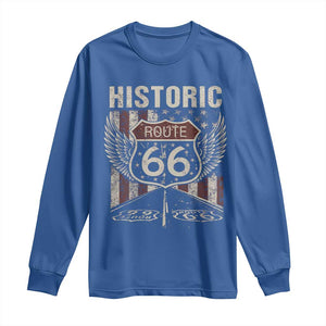 Historic Route Highway 66 Long Sleeve Shirt Vintage American Flag TS11 Royal Blue Print Your Wear