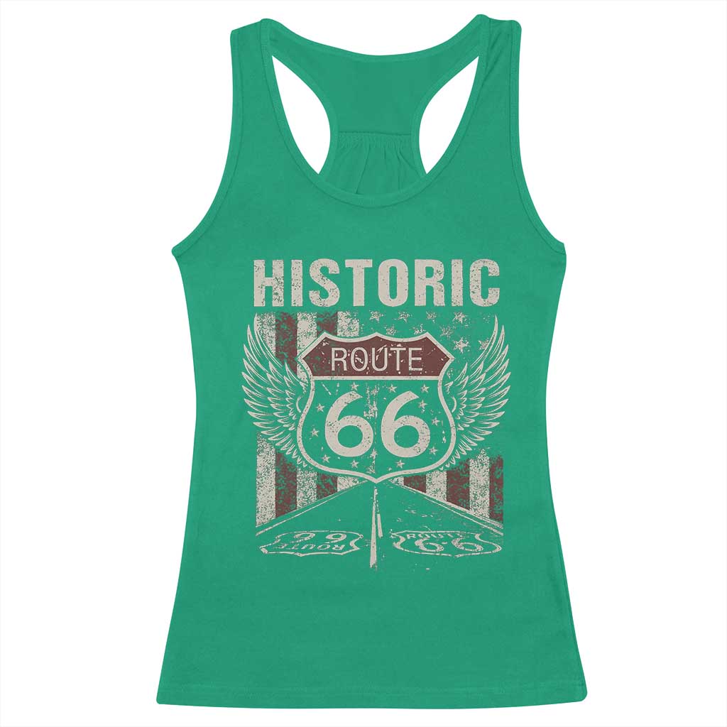 Historic Route Highway 66 Racerback Tank Top Vintage American Flag TS11 Irish Green Print Your Wear