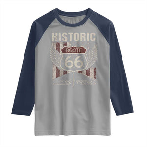Historic Route Highway 66 Raglan Shirt Vintage American Flag TS11 Sport Gray Navy Print Your Wear