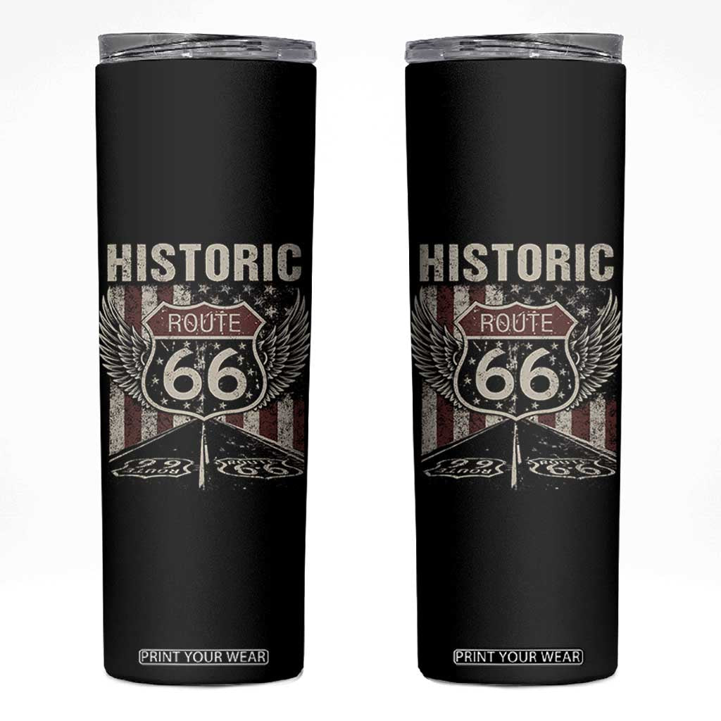 Historic Route Highway 66 Skinny Tumbler Vintage American Flag TS11 Black Print Your Wear