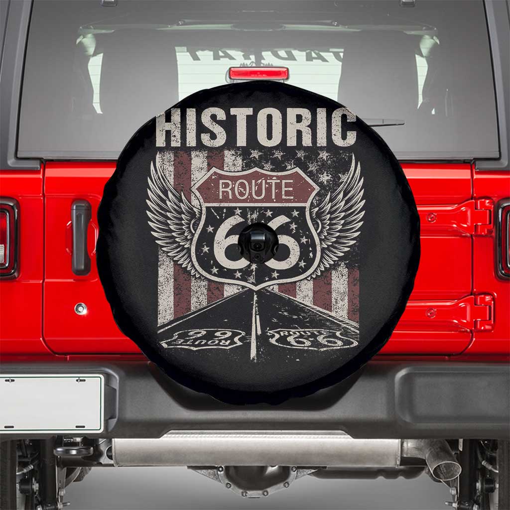 Historic Route Highway 66 Spare Tire Cover Vintage American Flag TS11 Black Print Your Wear