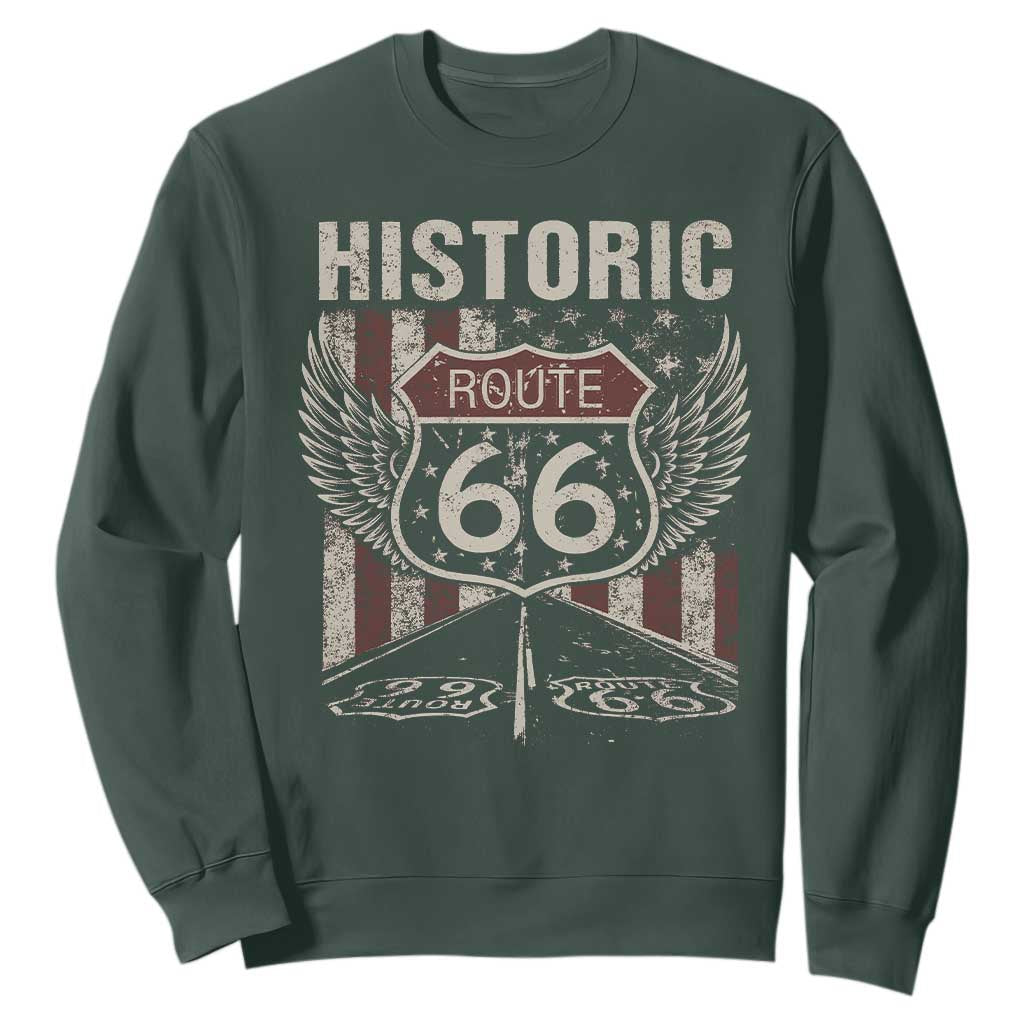 Historic Route Highway 66 Sweatshirt Vintage American Flag TS11 Dark Forest Green Print Your Wear