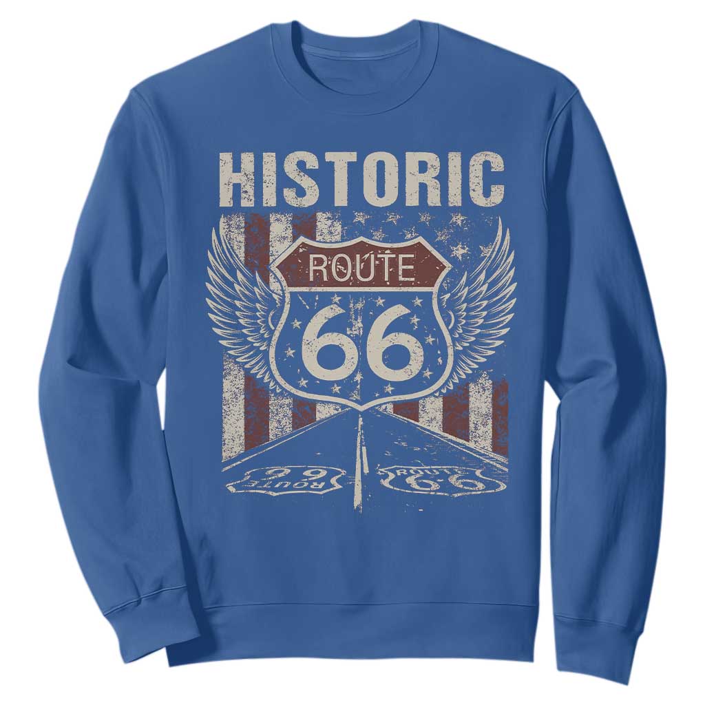 Historic Route Highway 66 Sweatshirt Vintage American Flag TS11 Royal Blue Print Your Wear