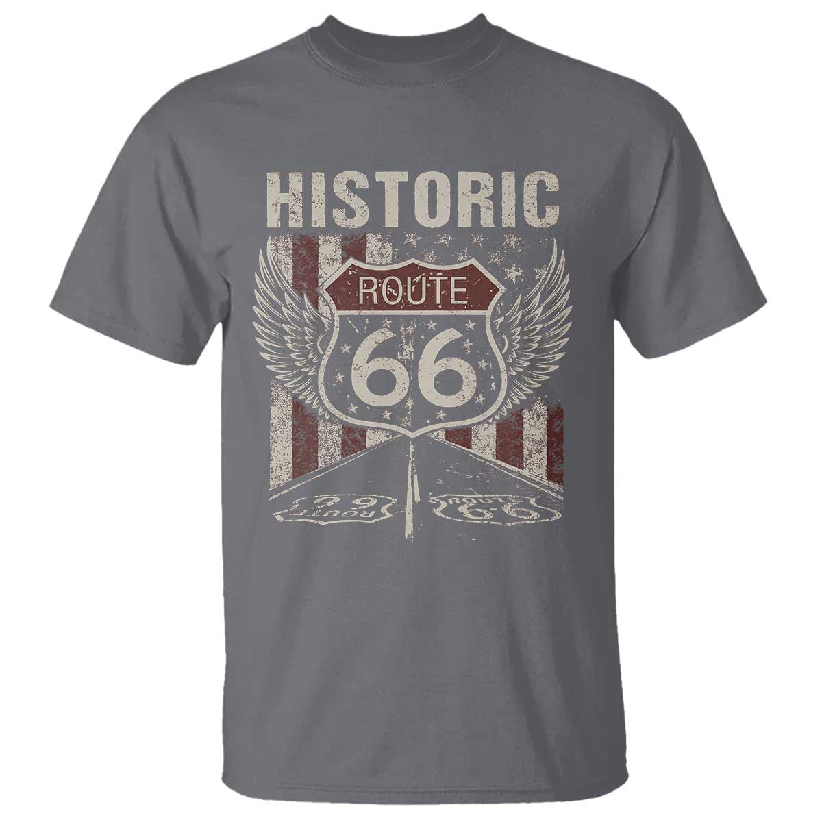 Historic Route Highway 66 T Shirt Vintage American Flag TS11 Charcoal Print Your Wear
