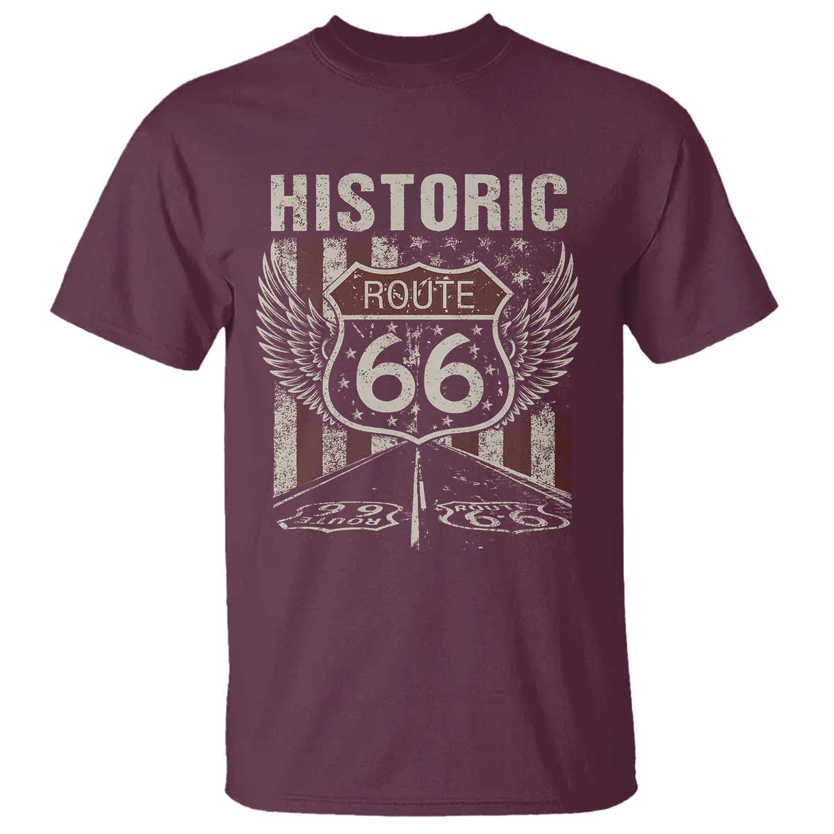 Historic Route Highway 66 T Shirt Vintage American Flag TS11 Maroon Print Your Wear