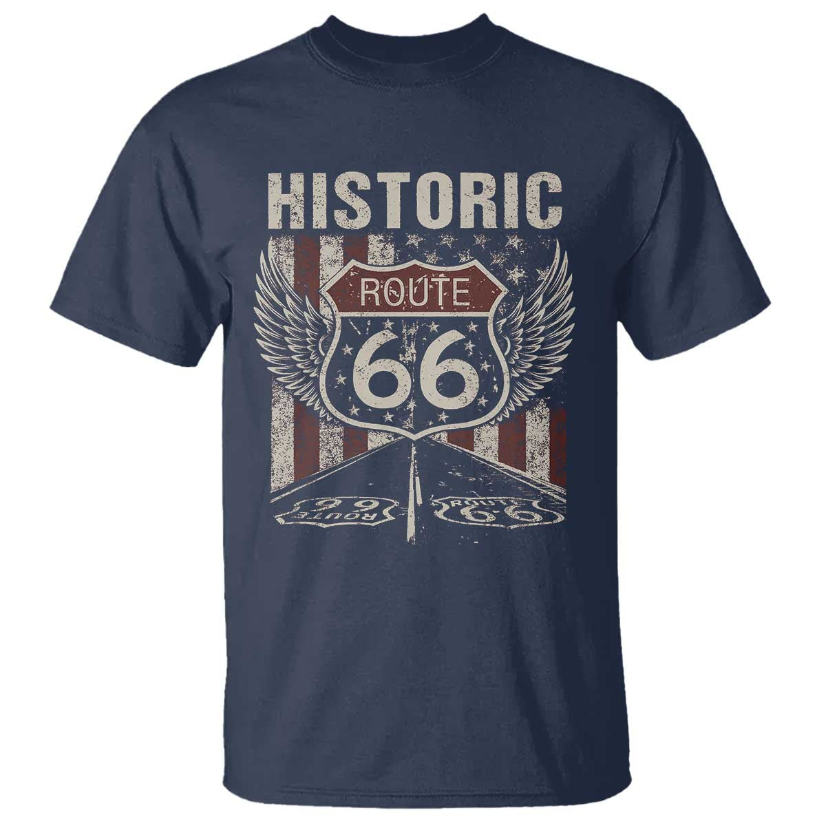 Historic Route Highway 66 T Shirt Vintage American Flag TS11 Navy Print Your Wear