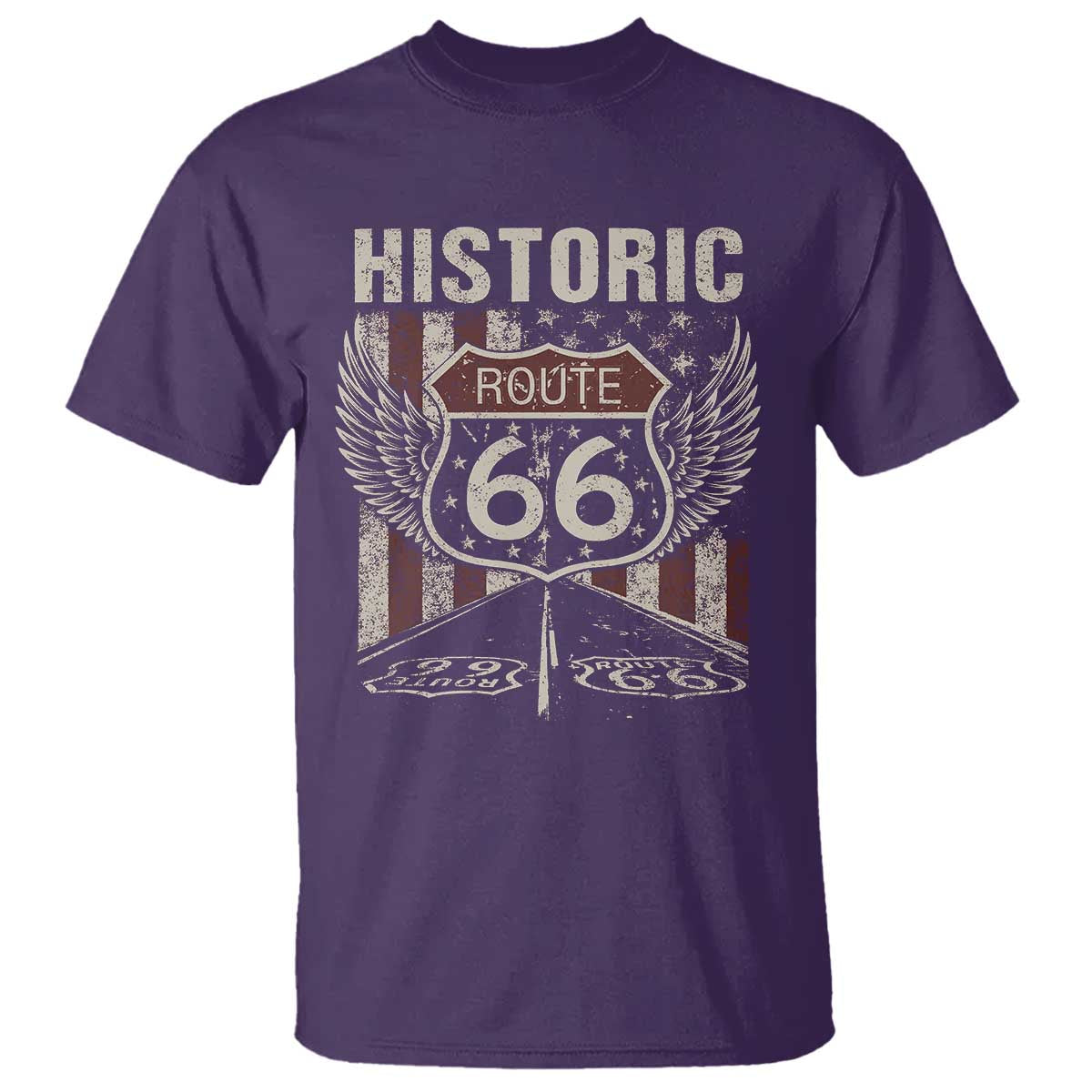 Historic Route Highway 66 T Shirt Vintage American Flag TS11 Purple Print Your Wear