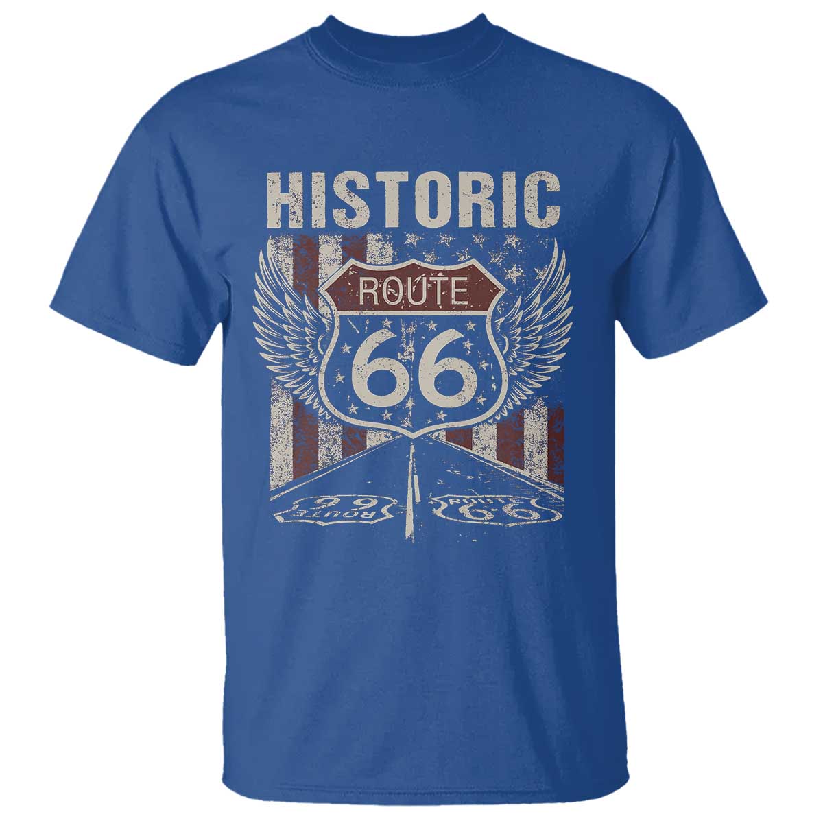 Historic Route Highway 66 T Shirt Vintage American Flag TS11 Royal Blue Print Your Wear