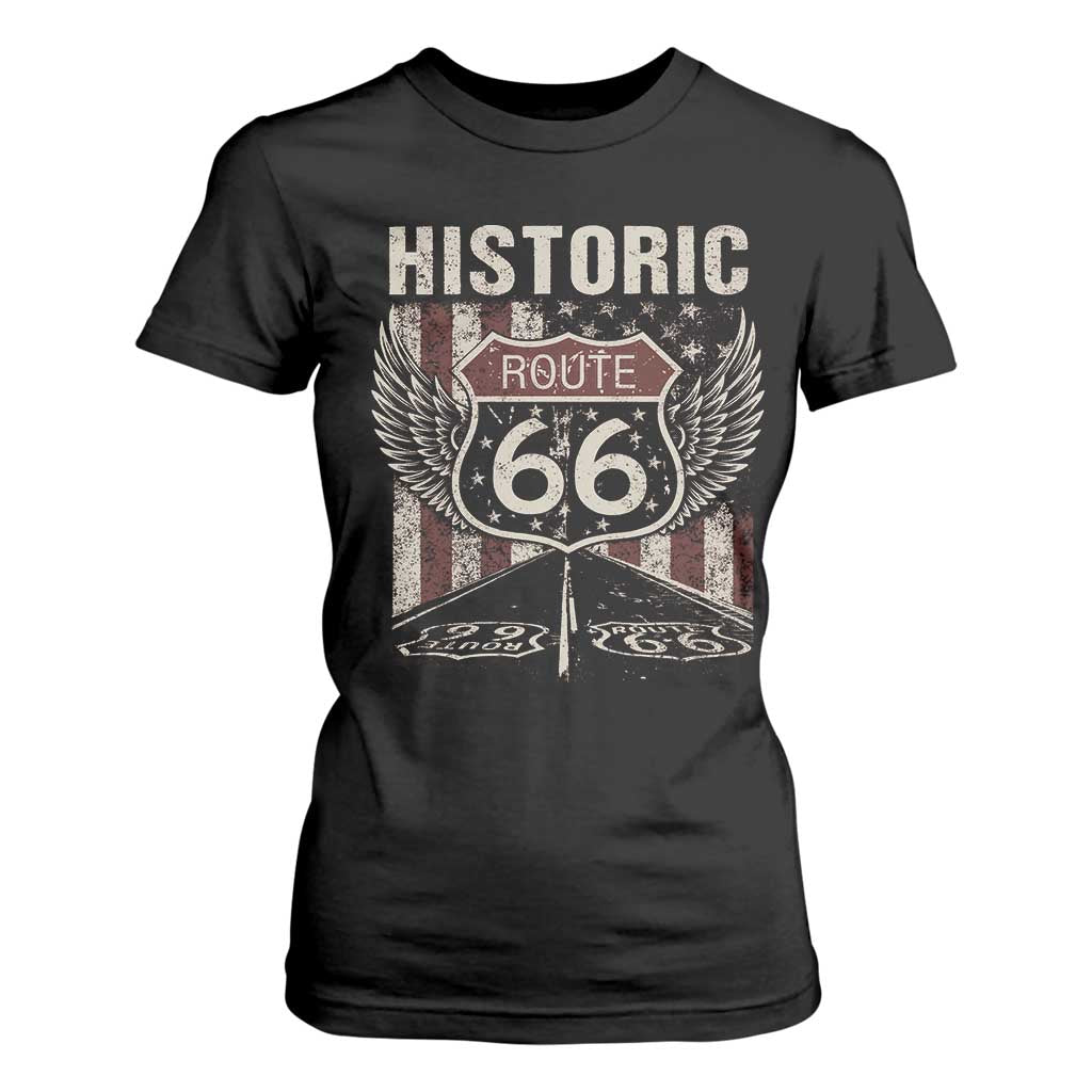 Historic Route Highway 66 T Shirt For Women Vintage American Flag TS11 Black Print Your Wear