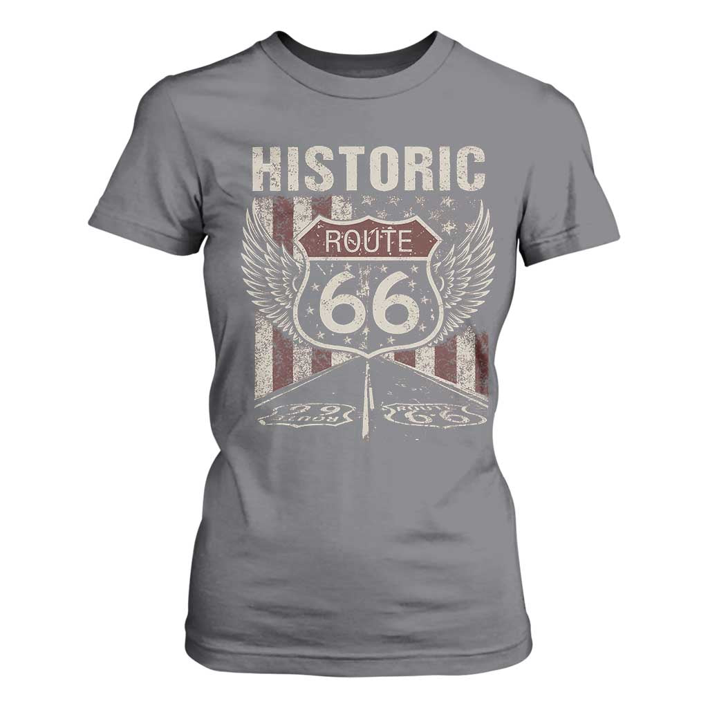 Historic Route Highway 66 T Shirt For Women Vintage American Flag TS11 Charcoal Print Your Wear