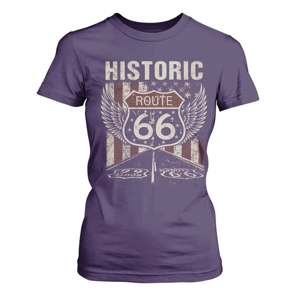Historic Route Highway 66 T Shirt For Women Vintage American Flag TS11 Purple Print Your Wear
