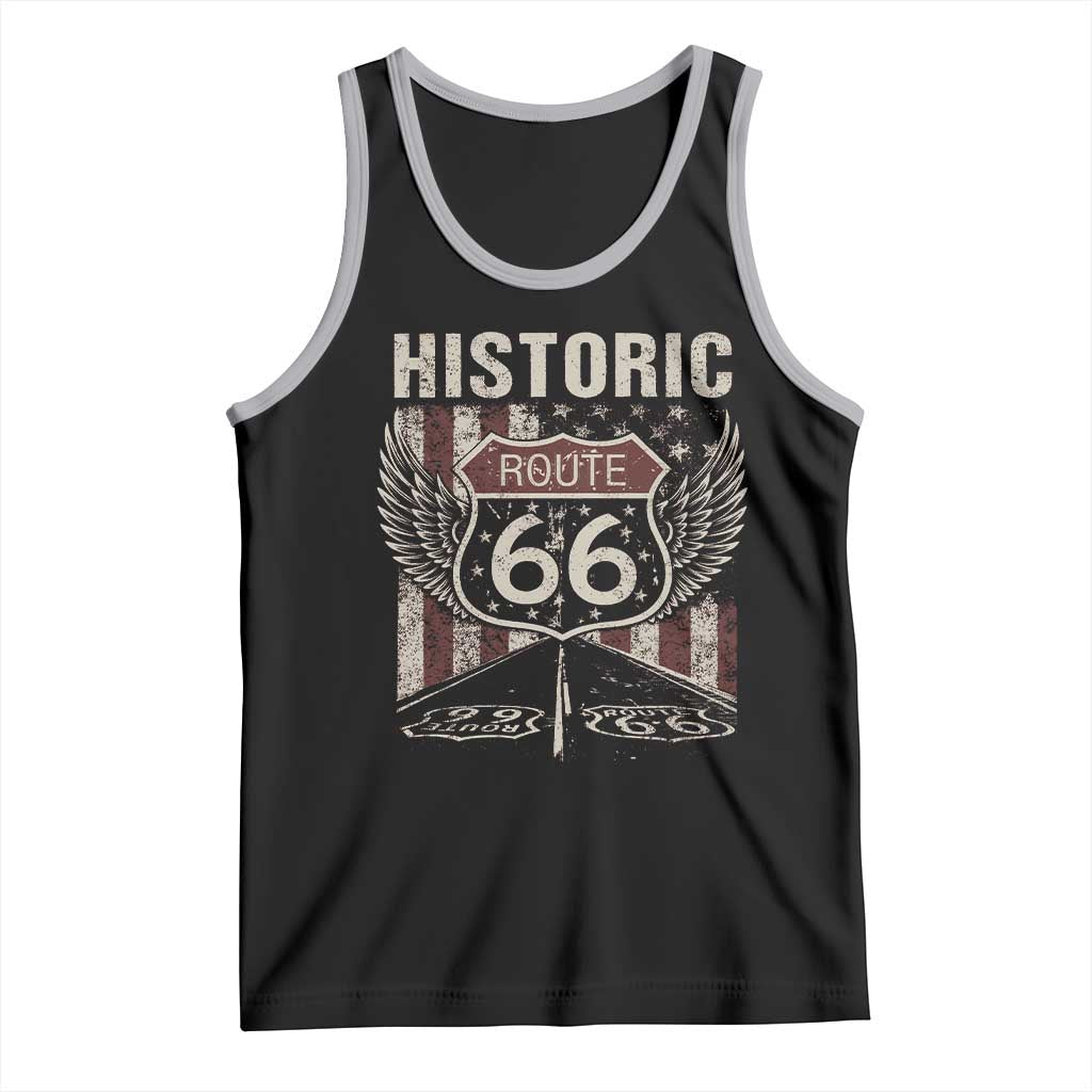Historic Route Highway 66 Tank Top Vintage American Flag TS11 Black Athletic Heather Print Your Wear