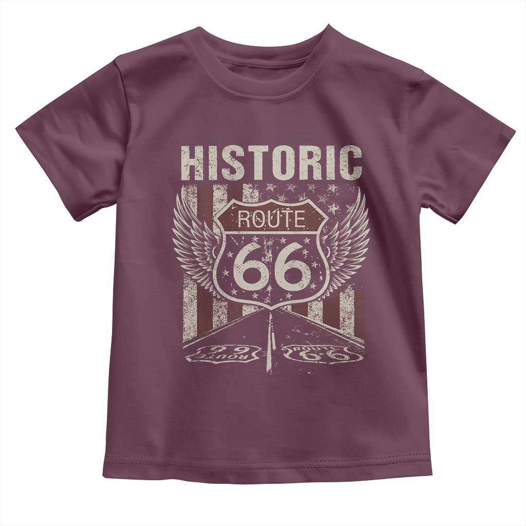 Historic Route Highway 66 Toddler T Shirt Vintage American Flag TS11 Maroon Print Your Wear
