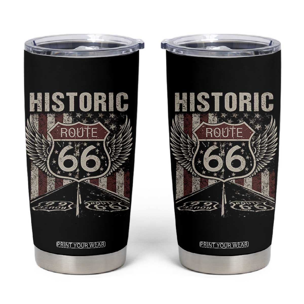 Historic Route Highway 66 Tumbler Cup Vintage American Flag TS11 Black Print Your Wear
