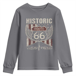 Historic Route Highway 66 Youth Sweatshirt Vintage American Flag TS11 Charcoal Print Your Wear