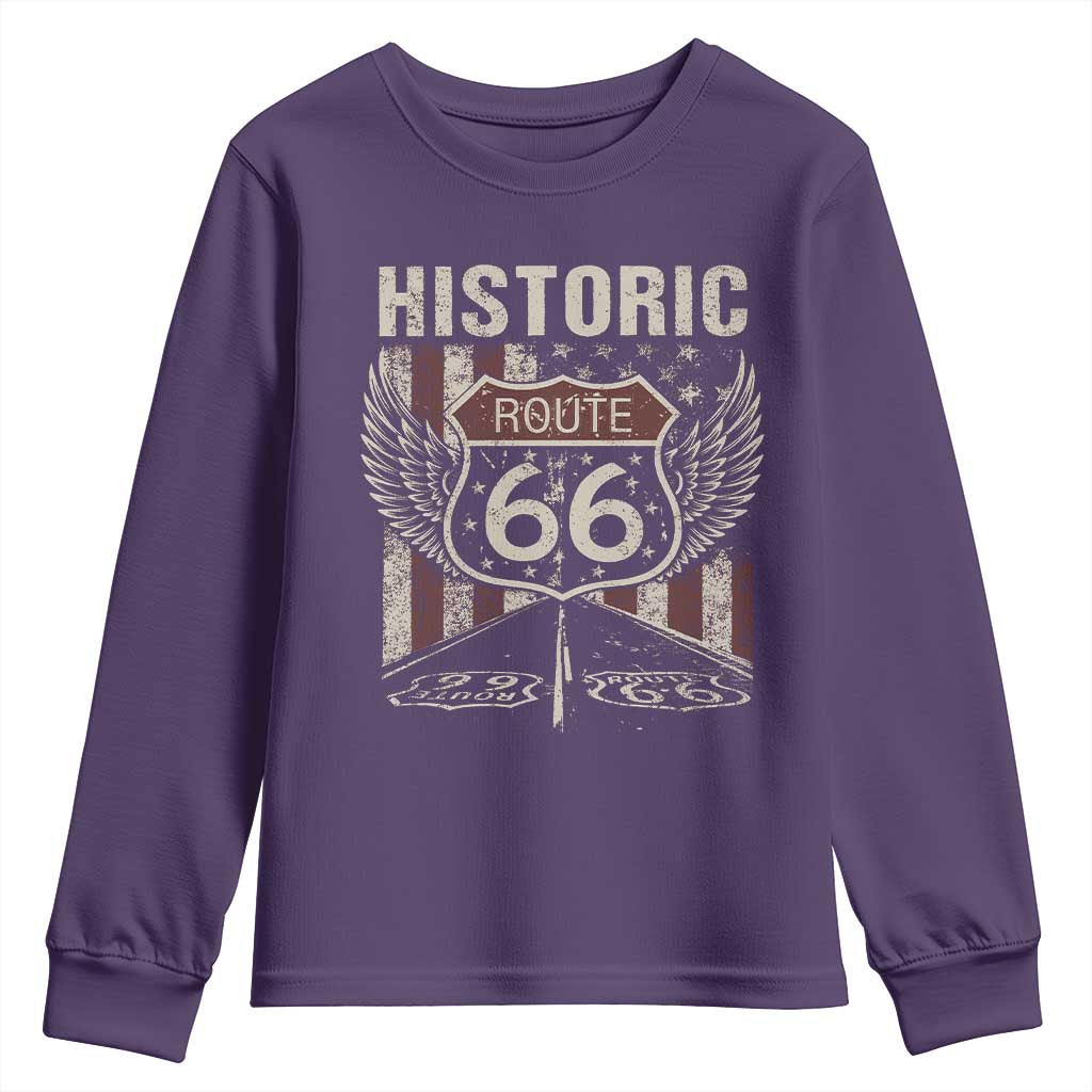Historic Route Highway 66 Youth Sweatshirt Vintage American Flag TS11 Purple Print Your Wear