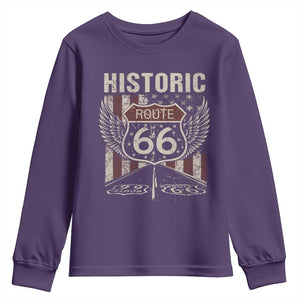 Historic Route Highway 66 Youth Sweatshirt Vintage American Flag TS11 Purple Print Your Wear