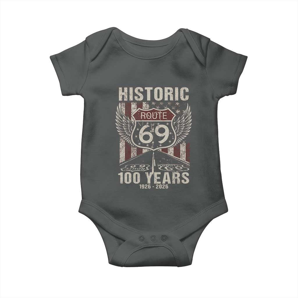 Historic US Route 69 100 Years Anniversary Baby Onesie Highway Road Sign Wings Vintage American Flag TS11 Dark Heather Print Your Wear