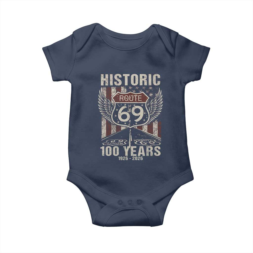 Historic US Route 69 100 Years Anniversary Baby Onesie Highway Road Sign Wings Vintage American Flag TS11 Navy Print Your Wear