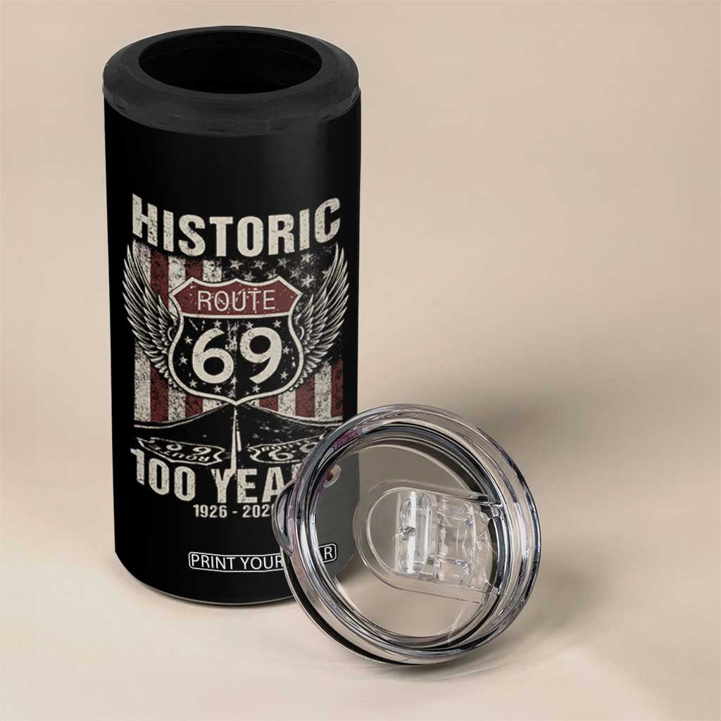 Historic US Route 69 100 Years Anniversary 4 in 1 Can Cooler Tumbler Highway Road Sign Wings Vintage American Flag TS11 Print Your Wear
