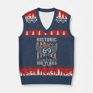 Historic US Route 69 100 Years Anniversary V-Neck Knit Sweater Vest Highway Road Sign Wings Vintage American Flag TS11 Navy Red Print Your Wear