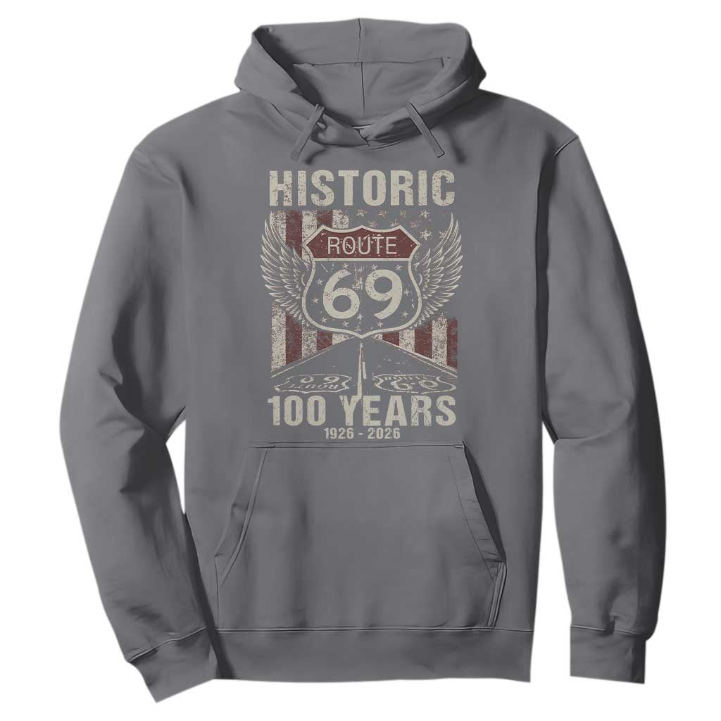 Historic US Route 69 100 Years Anniversary Hoodie Highway Road Sign Wings Vintage American Flag TS11 Charcoal Print Your Wear