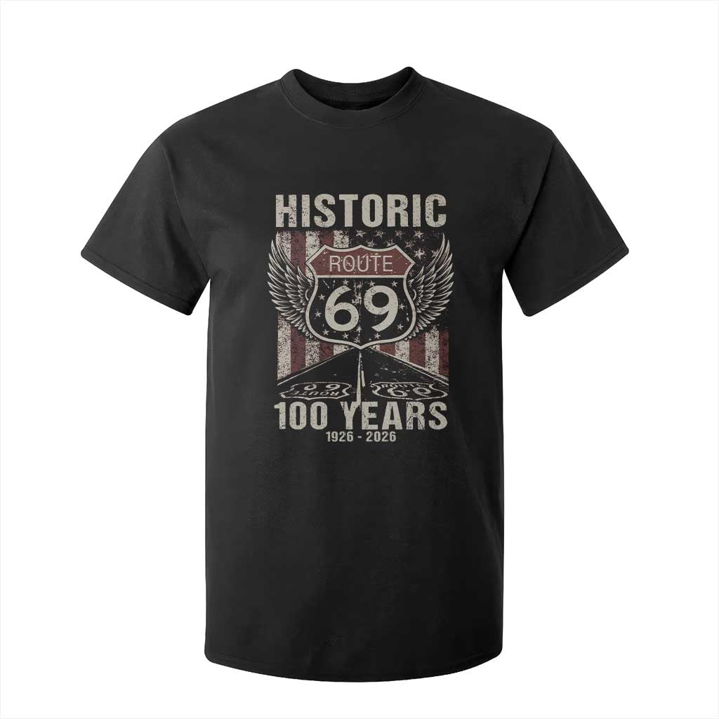 Historic US Route 69 100 Years Anniversary T Shirt For Kid Highway Road Sign Wings Vintage American Flag TS11 Black Print Your Wear