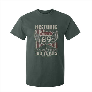 Historic US Route 69 100 Years Anniversary T Shirt For Kid Highway Road Sign Wings Vintage American Flag TS11 Dark Forest Green Print Your Wear
