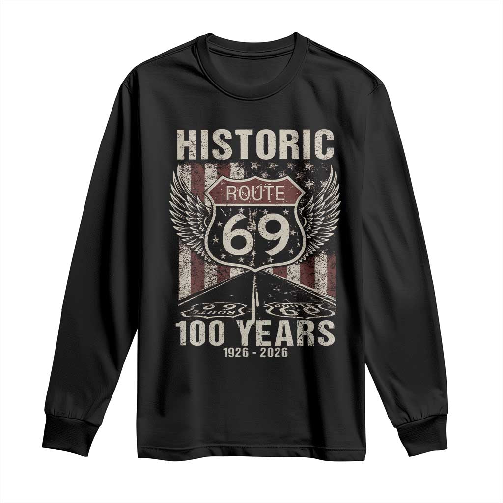 Historic US Route 69 100 Years Anniversary Long Sleeve Shirt Highway Road Sign Wings Vintage American Flag TS11 Black Print Your Wear