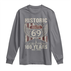 Historic US Route 69 100 Years Anniversary Long Sleeve Shirt Highway Road Sign Wings Vintage American Flag TS11 Charcoal Print Your Wear