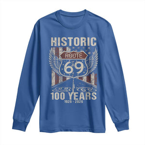 Historic US Route 69 100 Years Anniversary Long Sleeve Shirt Highway Road Sign Wings Vintage American Flag TS11 Royal Blue Print Your Wear