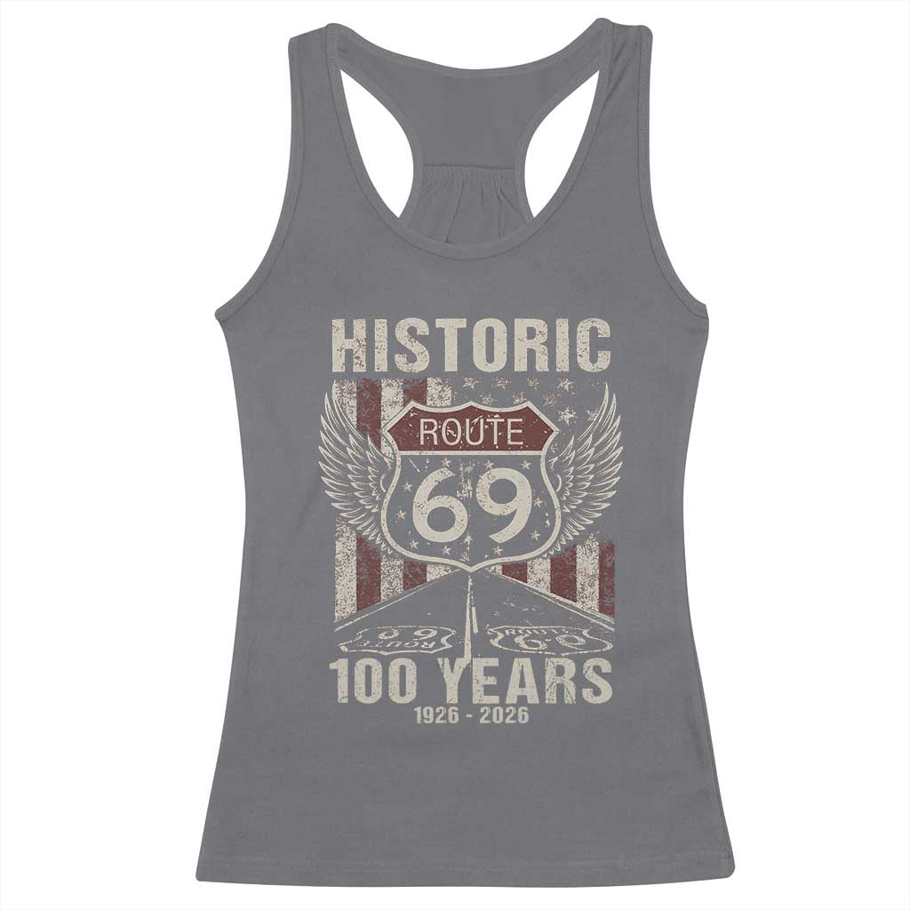 Historic US Route 69 100 Years Anniversary Racerback Tank Top Highway Road Sign Wings Vintage American Flag TS11 Charcoal Print Your Wear