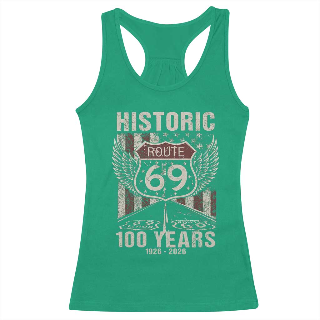 Historic US Route 69 100 Years Anniversary Racerback Tank Top Highway Road Sign Wings Vintage American Flag TS11 Irish Green Print Your Wear