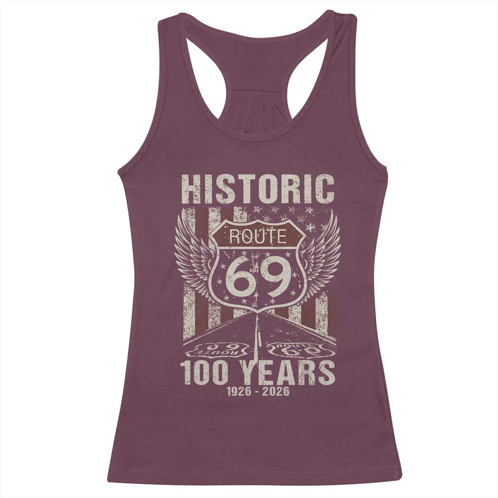 Historic US Route 69 100 Years Anniversary Racerback Tank Top Highway Road Sign Wings Vintage American Flag TS11 Maroon Print Your Wear