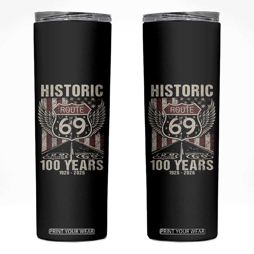 Historic US Route 69 100 Years Anniversary Skinny Tumbler Highway Road Sign Wings Vintage American Flag TS11 Black Print Your Wear